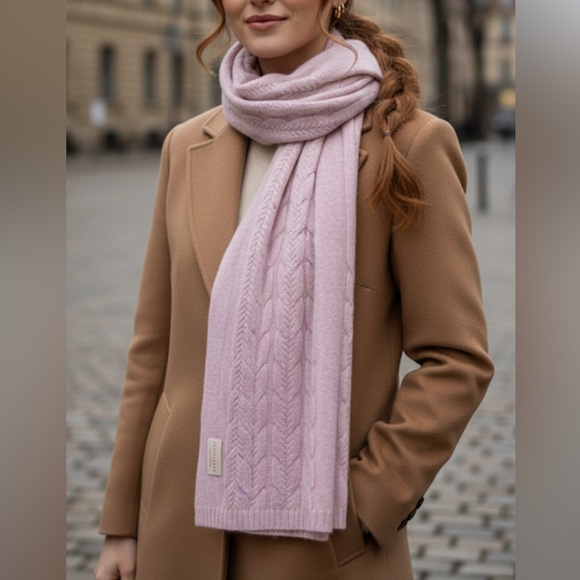 Tahari Accessories - NWT Tahari 100% 2-Ply Cashmere Cable Knit Scarf - Soft Pink